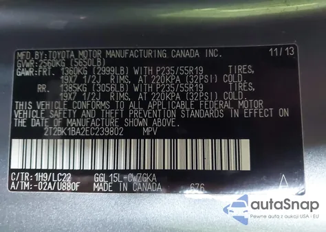 2014 Lexus Rx 350 F Sport z USA, uszkodzony, nr VIN 2T2BK1BA2EC239802